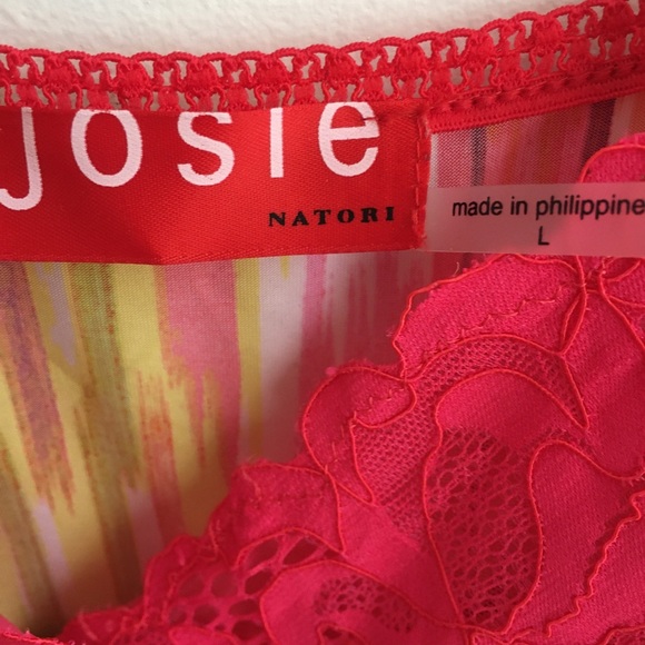 Josie Natori Colorful Abstract Aztec Print  Lace Trim Lightweight Nightie Large - Picture 2 of 5